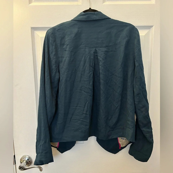 . Anthropologie Cartonniere Deep Teal Textured Open Front Blazer M - Picture 2 of 7